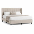 Polsterbett Doppelbett 180 x 200 cm mit hohem Kopfteil aus Polyester Beige Rechteckig