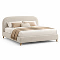 Polsterbett Doppelbett 180 x 200 cm mit Polyesterbezug und abgerundetem Kopfteil Beige