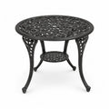 Runder Gartentisch Ø 90 cm Aluminiumguss Schwarz mit Sonnenschirmloch und Ablage