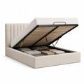 Polsterbett mit Stauraum und Gasdruckfeder 160 x 200 cm Polyester-Samt rechteckig Cremeweiss
