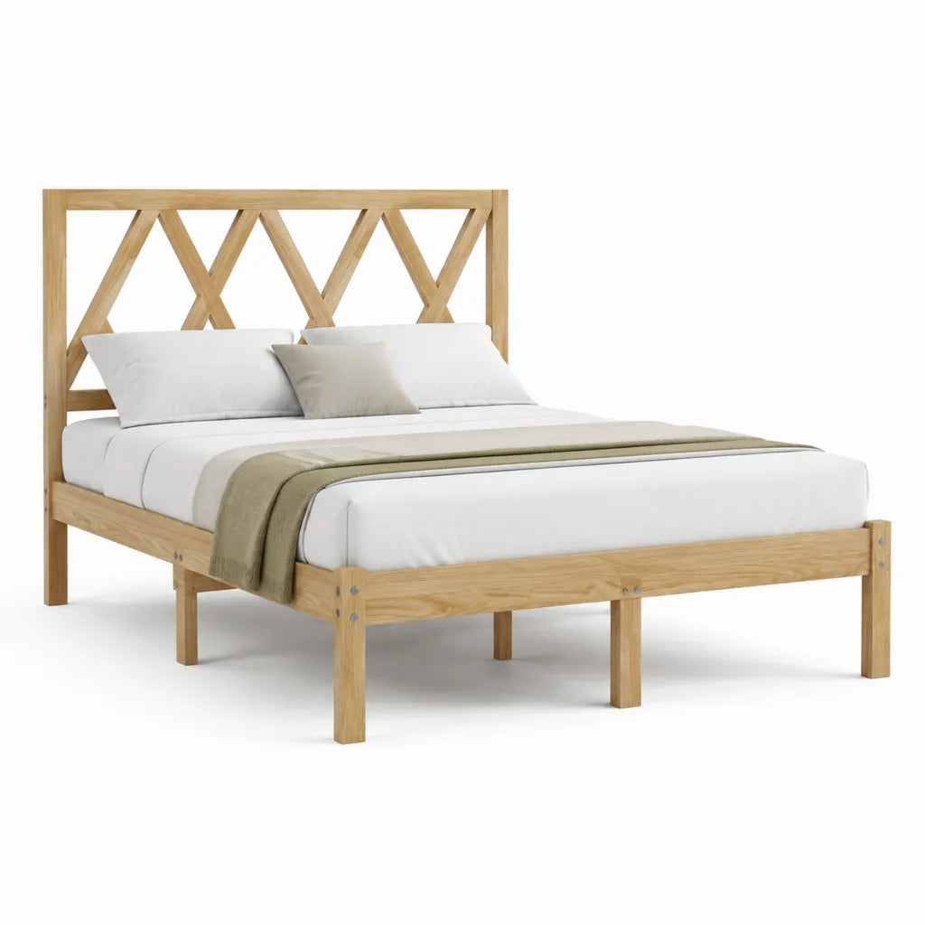 Massivholzbett Doppelbett 160 x 200 cm aus Eiche rechteckig Natur