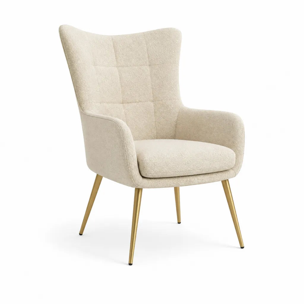 Ohrensessel mit Armlehnen 72 x 80 x 101 cm Polyester-Bouclé Cremefarben mit Stahlbeinen Goldfarben