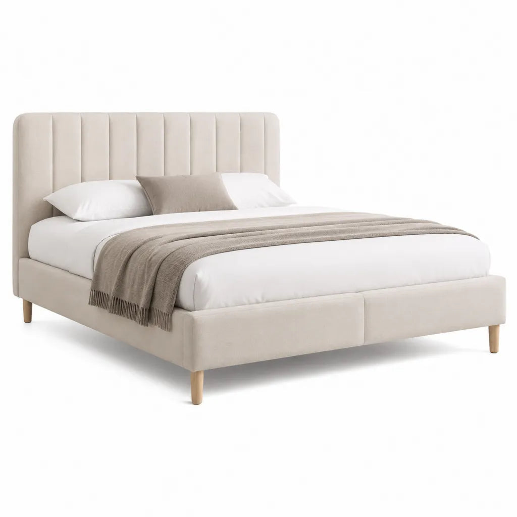 Polsterbett Doppelbett 160 x 200 cm mit Polyesterbezug Rechteckig Creme