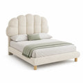 Polsterbett 160 x 200 cm mit gepolstertem Kopfteil aus Polyester-Bouclé in Creme