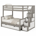 Etagenbett mit Treppe und Schubladen 90 x 200 cm und 140 x 200 cm Kiefer Massivholz MDF Grau Weiss
