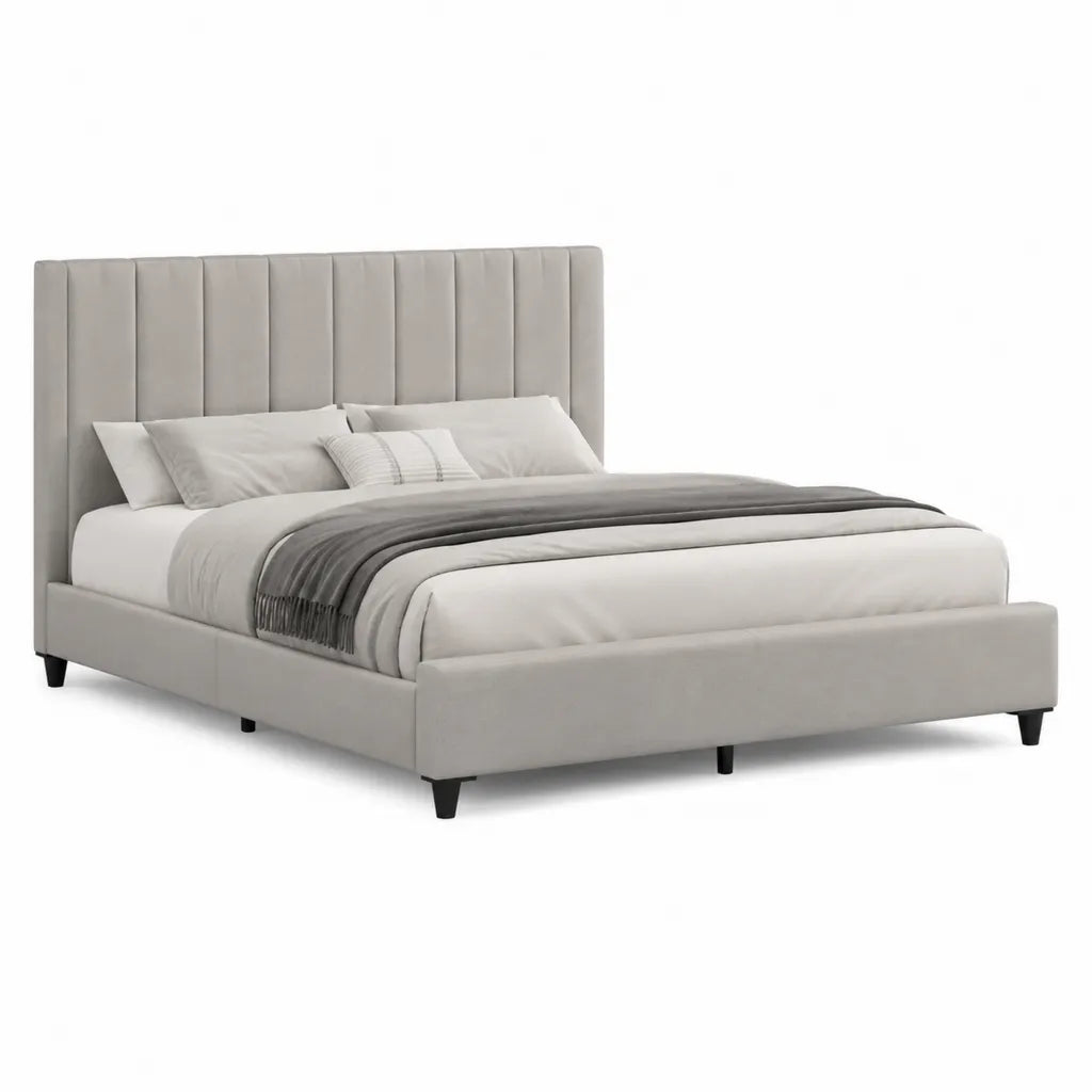 Polsterbett Doppelbett 180 x 200 cm mit gepolstertem Kopfteil aus Polyester Hellgrau