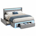 Polsterbett 180 x 200 cm mit LED-Beleuchtung und 3 Schubladen Polyester Grau