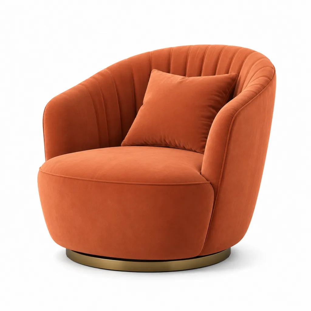 Polstersessel mit Kissen aus Polyester-Samt rund Terrakotta Gold 82 x 85 x 78 cm