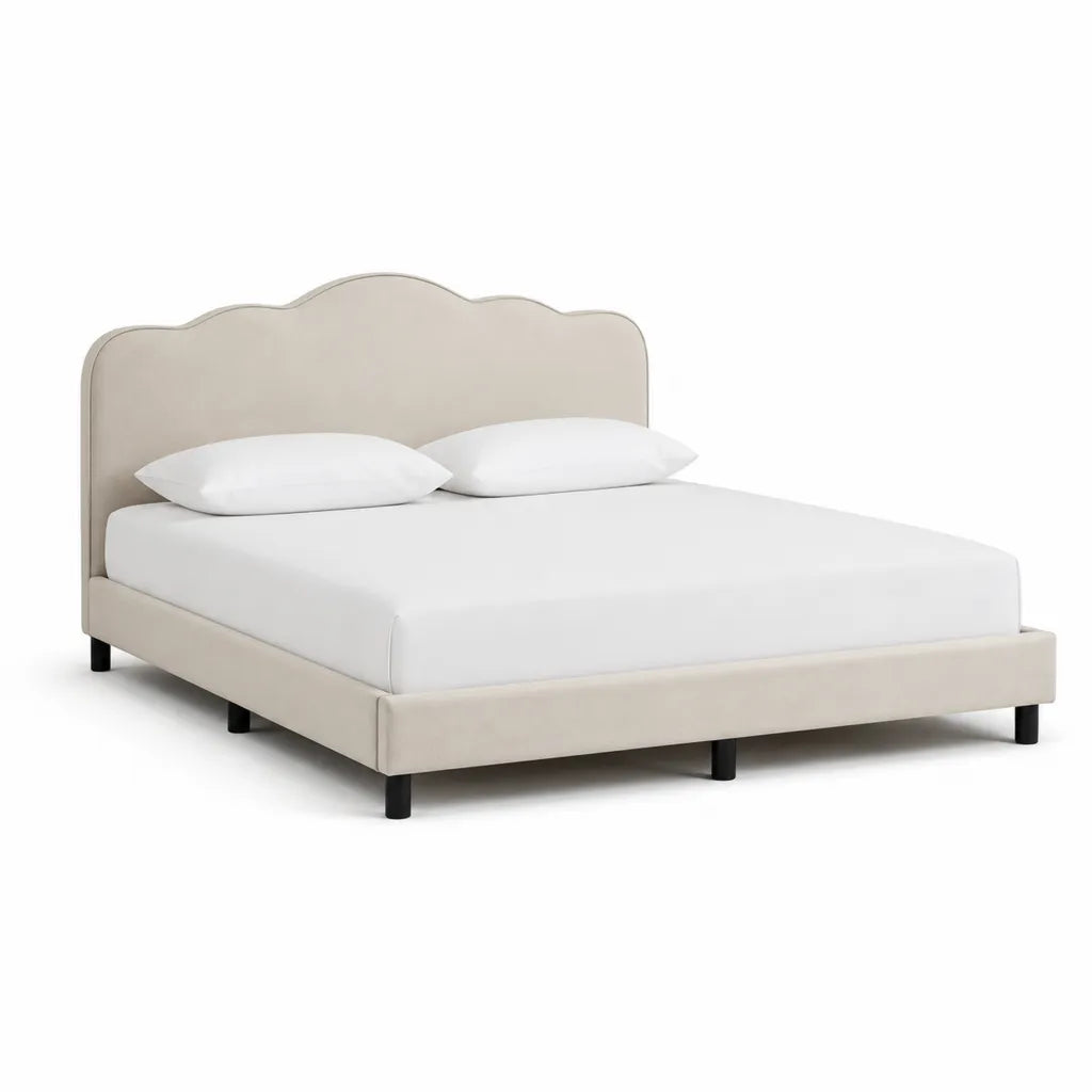 Polsterbett Doppelbettgestell 180 x 200 cm Polyester-Samt geschwungen Beige