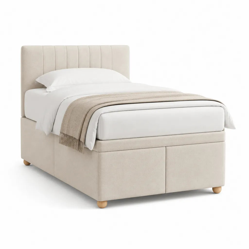 Polsterbett mit Stauraum 90 x 200 cm Polyester rechteckig Creme