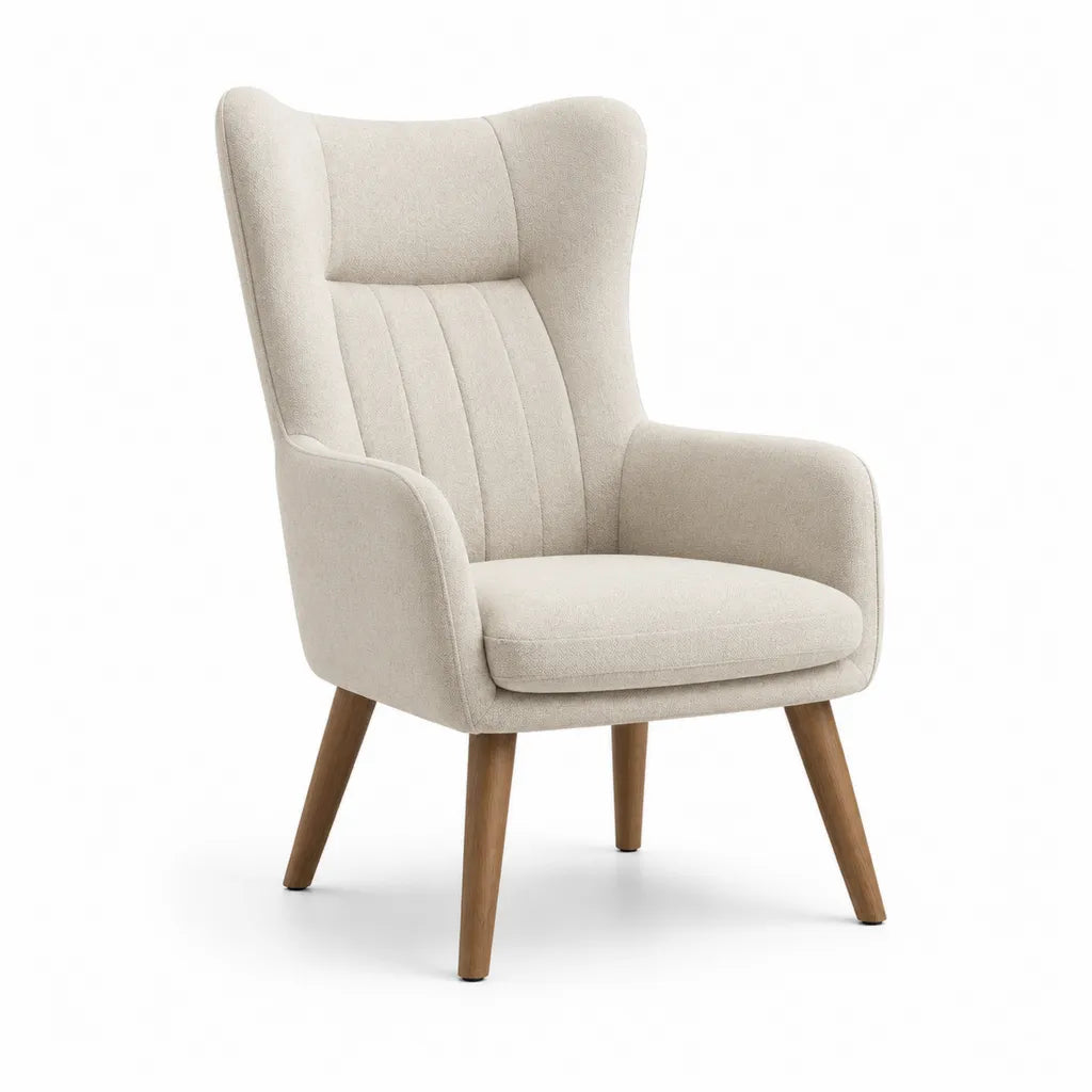 Ohrensessel mit Polyesterbezug und Massivholzgestell Beige 75 x 82 x 108 cm
