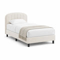 Polsterbett Einzelbett 90 x 200 cm mit gepolstertem Kopfteil Polyester Cremeweiss