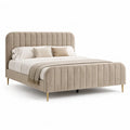 Polsterbett Doppelbett 160 x 200 cm rechteckig aus Polyester-Samt Beige mit gepolstertem Kopfteil