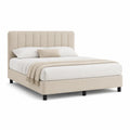 Polsterbett Doppelbett 160 x 200 cm mit gepolstertem Kopfteil Polyester-Samt Beige