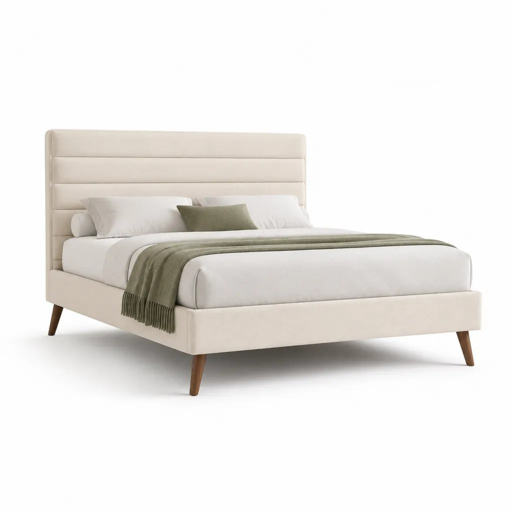 Polsterbett Doppelbett 160 x 200 cm mit gepolstertem Kopfteil Polyester Creme
