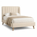 Polsterbett Doppelbett 160 x 200 cm mit hohem Kopfteil Polyester Rechteckig Creme