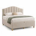 Polsterbett mit Bettkasten 160 x 200 cm Polyesterbezug Beige