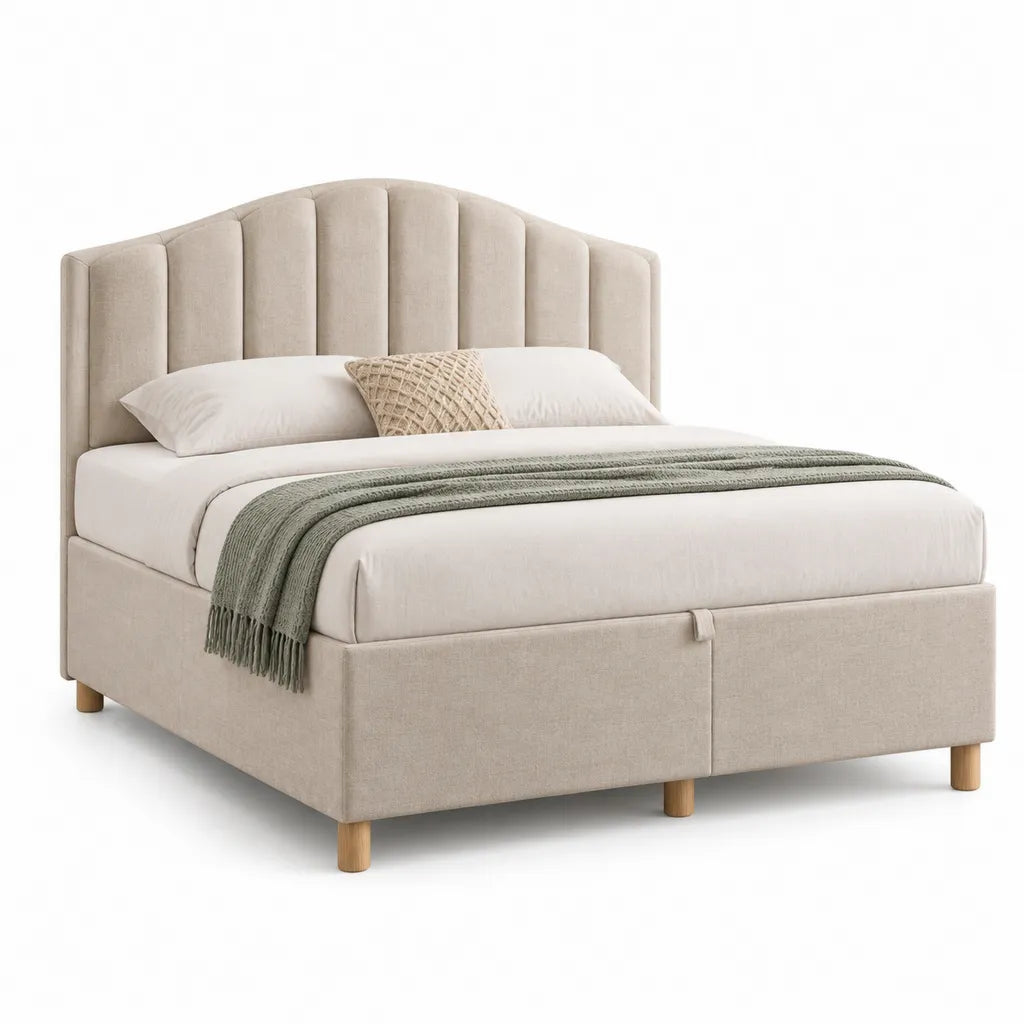Polsterbett mit Bettkasten 160 x 200 cm Polyesterbezug Beige