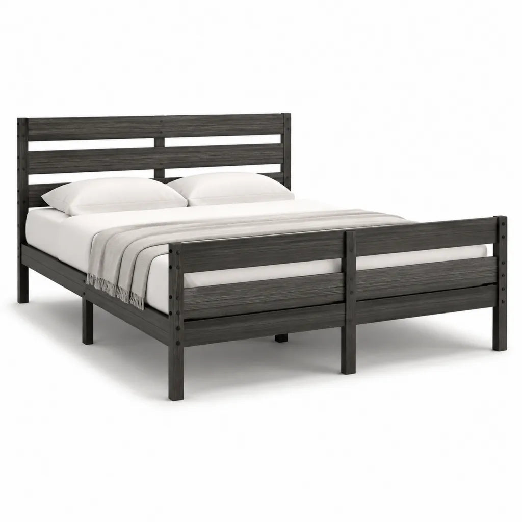 Doppelbett Bettgestell 160 x 200 cm aus Kiefernmassivholz Dunkelgrau