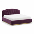 Polsterbett Bettgestell 160 x 200 cm mit Polyestersamt Rundkopfteil in Aubergine Gold