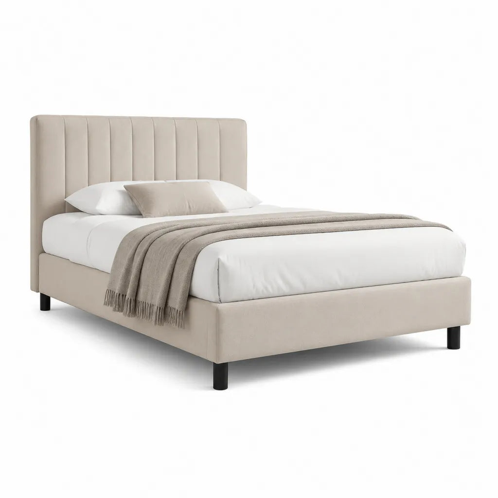 Polsterbett Doppelbett 160 x 200 cm mit gepolstertem Kopfteil aus Polyester Beige