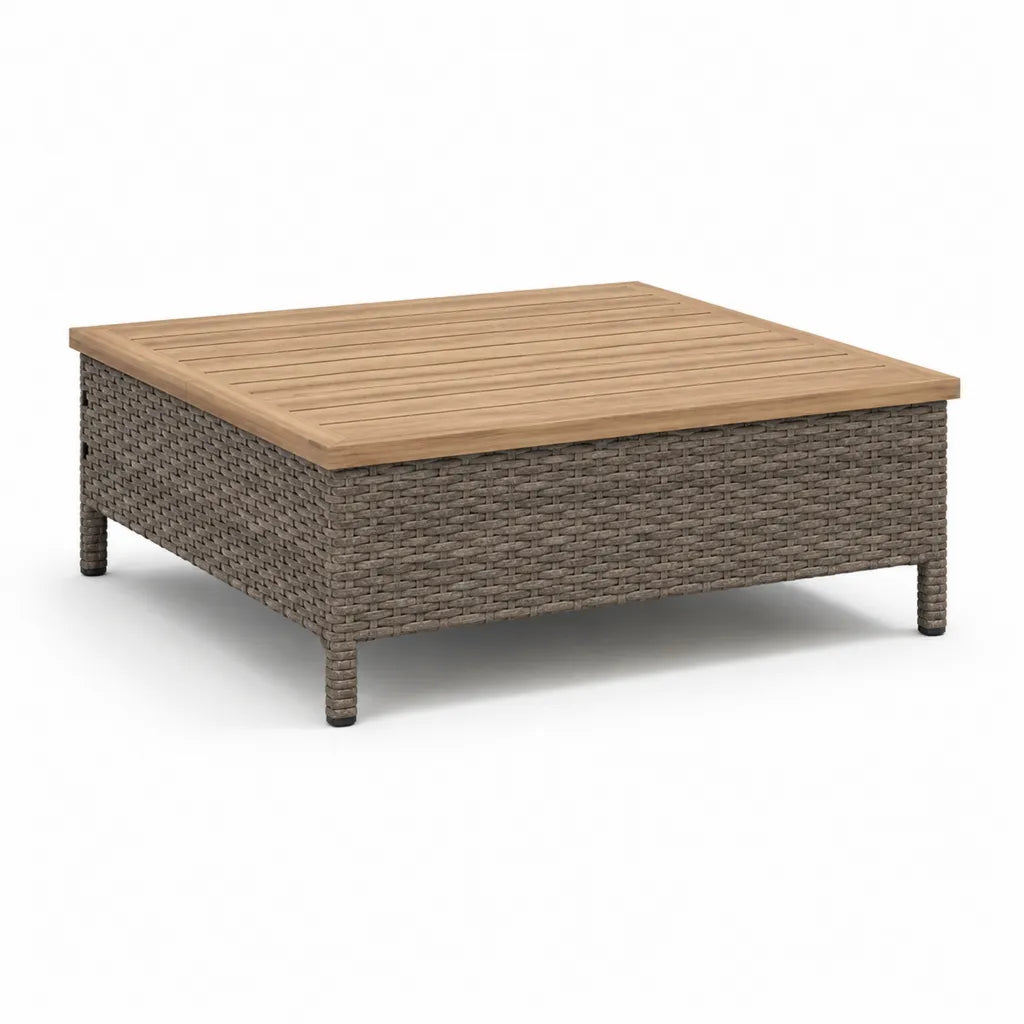 Garten-Couchtisch 100 x 100 x 35 cm Akazienholz PE-Rattan quadratisch Taupe Natur
