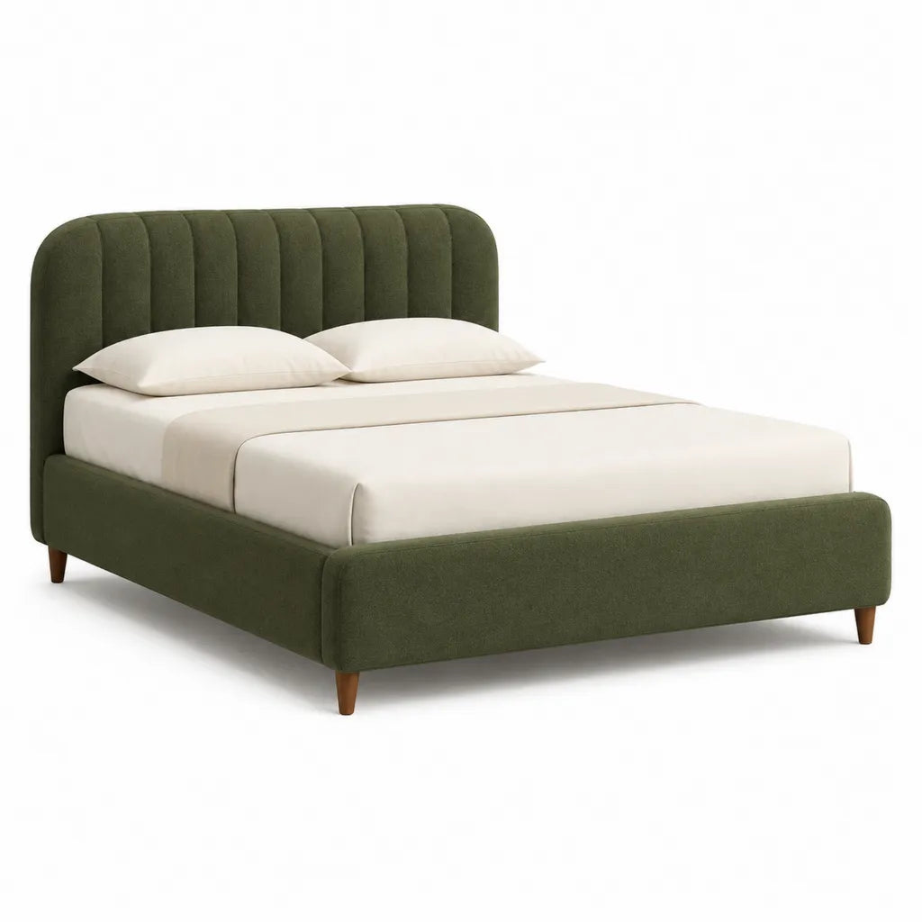 Polsterbett Doppelbett 160 x 200 cm Polyestersamt abgerundet Olivgruen