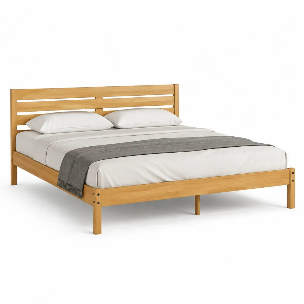 Doppelbett Bettgestell 160 x 200 cm Kiefer Massivholz Rechteckig Natur