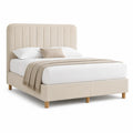 Polsterbett Doppelbett 160 x 200 cm Polyester Creme mit gepolstertem Kopfteil