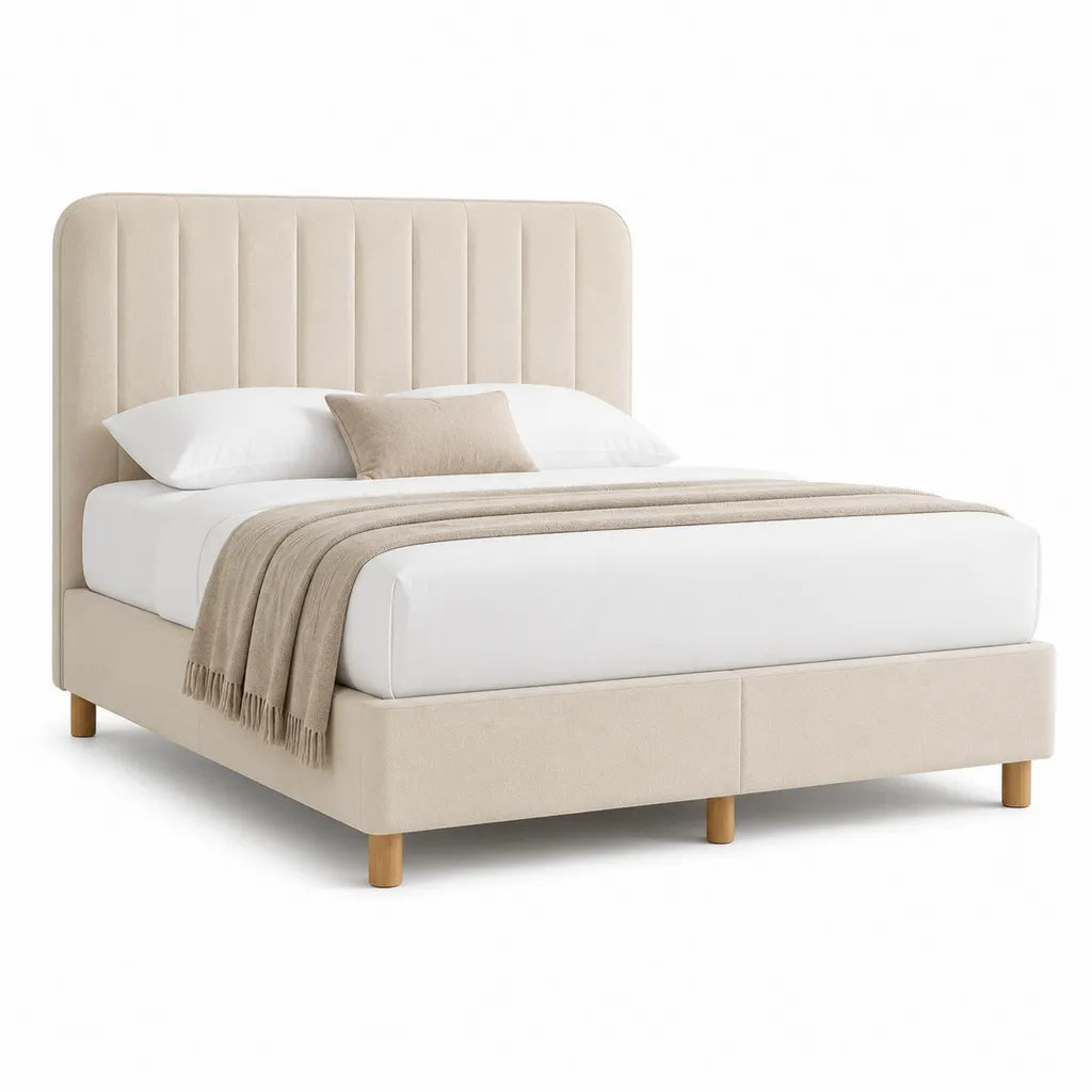 Polsterbett Doppelbett 160 x 200 cm Polyester Creme mit gepolstertem Kopfteil