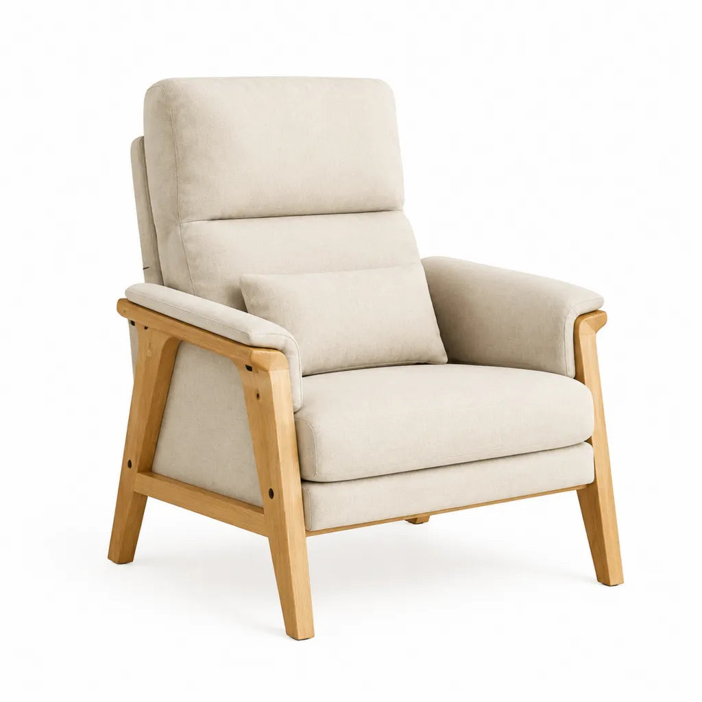Sessel mit Armlehnen 76 x 85 x 100 cm Polyesterbezug Massivholzgestell Beige Natur