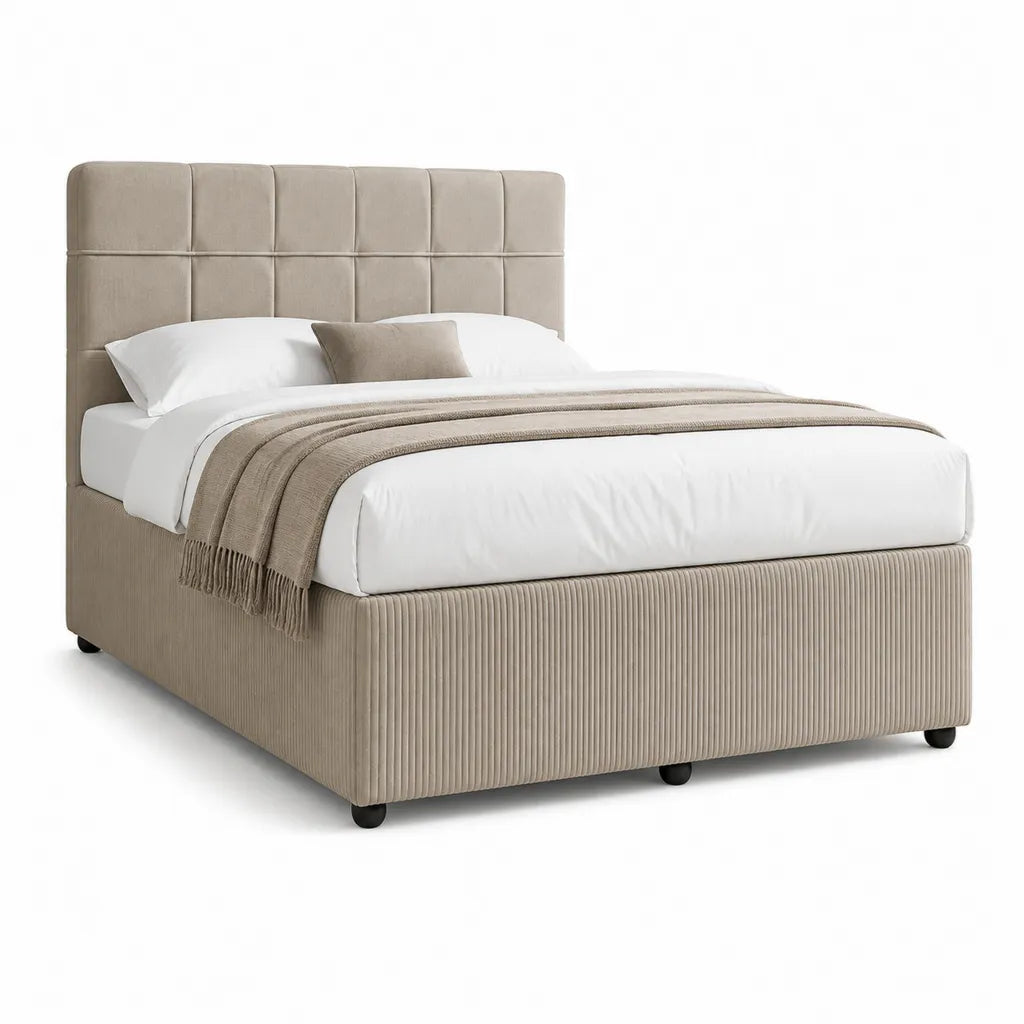 Polsterbett Bettgestell 160 x 200 cm mit gepolstertem Kopfteil Polyester-Cord Beige