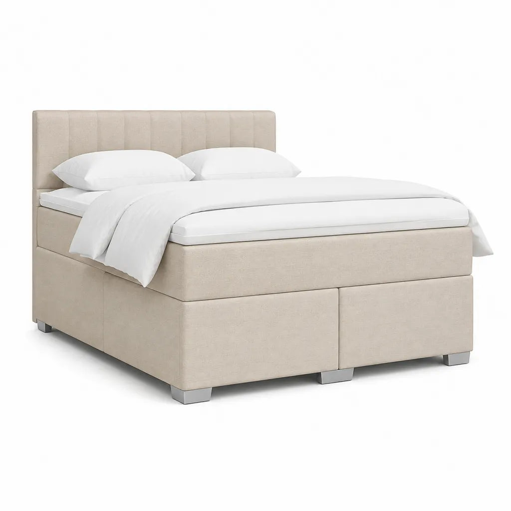 Boxspringbett 180 x 200 cm mit rechteckigem Kopfteil aus Polyester in Beige