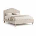 Polsterbett Doppelbett 160 x 200 cm aus Polyester-Samt Beige mit bogenfoermigem Kopfteil