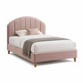 Polsterbett Doppelbett 160 x 200 cm mit Polyester-Samtbezug gebogenem Kopfteil und Massivholzfuessen Altrosa