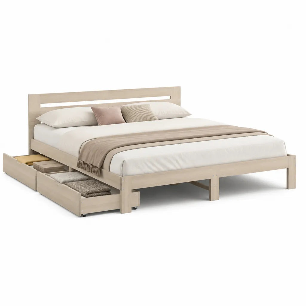 Doppelbett mit 2 Schubladen 160 x 200 cm Kiefer Massivholz rechteckig Natur