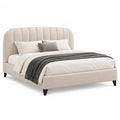 Polsterbett Doppelbett 160 x 200 cm rechteckig mit Polyesterbezug in Creme und gepolstertem Kopfteil