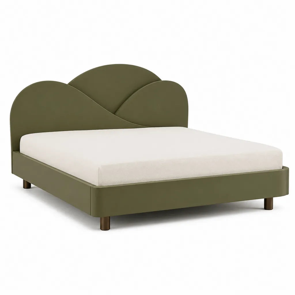 Polsterbett Doppelbett 160 x 200 cm Polyester-Samt Wellenkopfteil Olivgruen