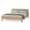 Doppelbett Bettgestell 180 x 200 cm aus massivem Eichenholz mit gepolstertem Kopfteil in Naturbeige